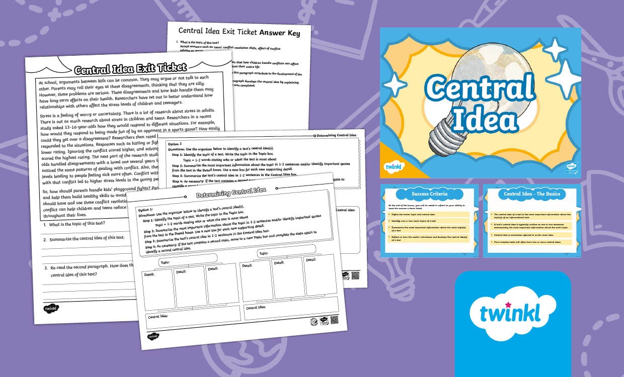 Central Idea Lesson for 6th-8th Grade