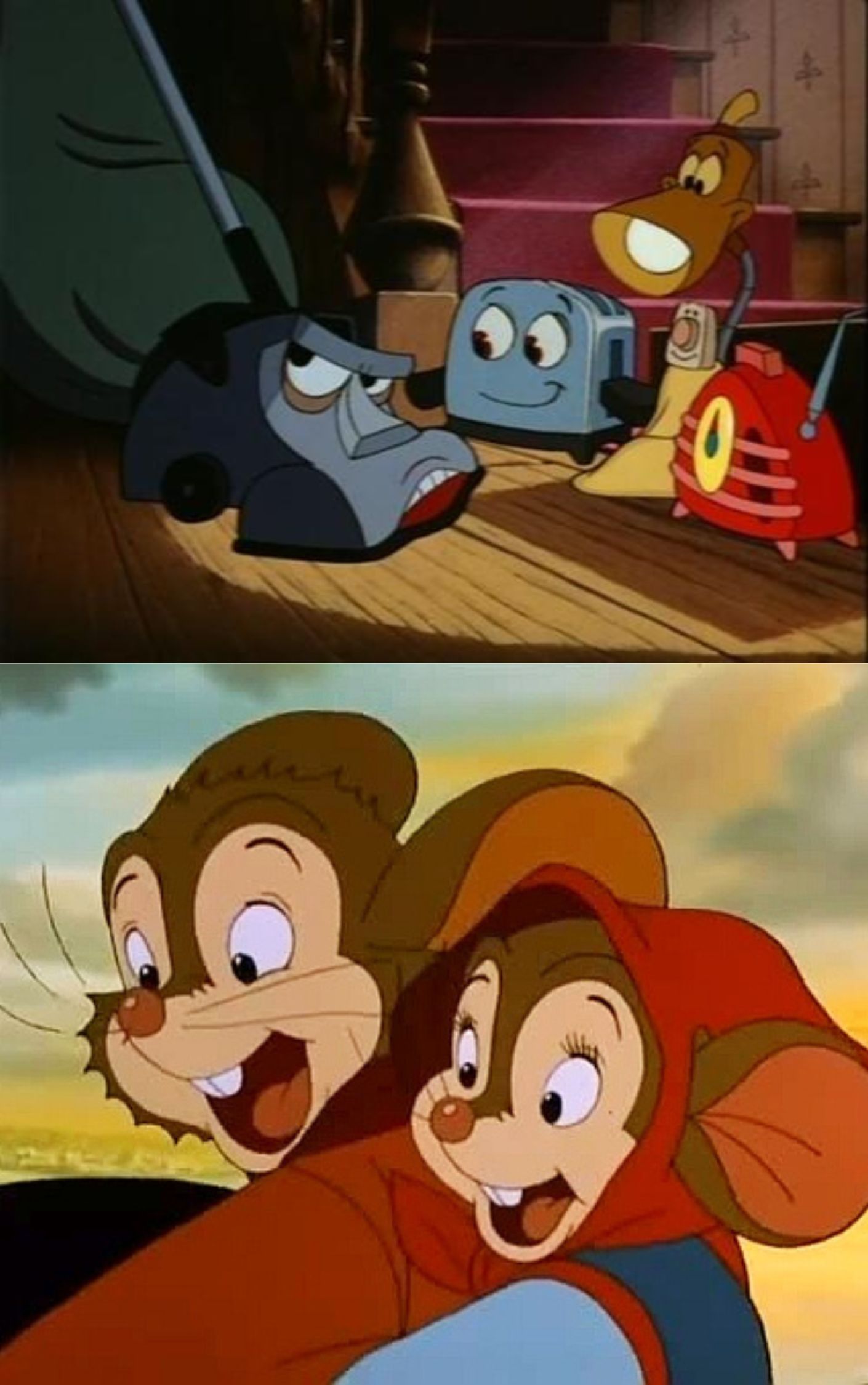 stills from the animated films the brave little toaster and an american tail