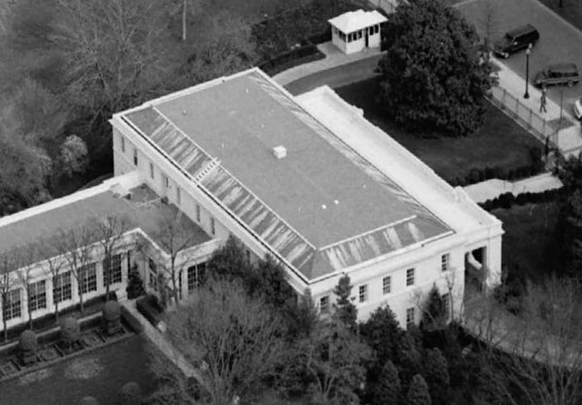 Aerial view of the East Wing from the southeast in 1992.