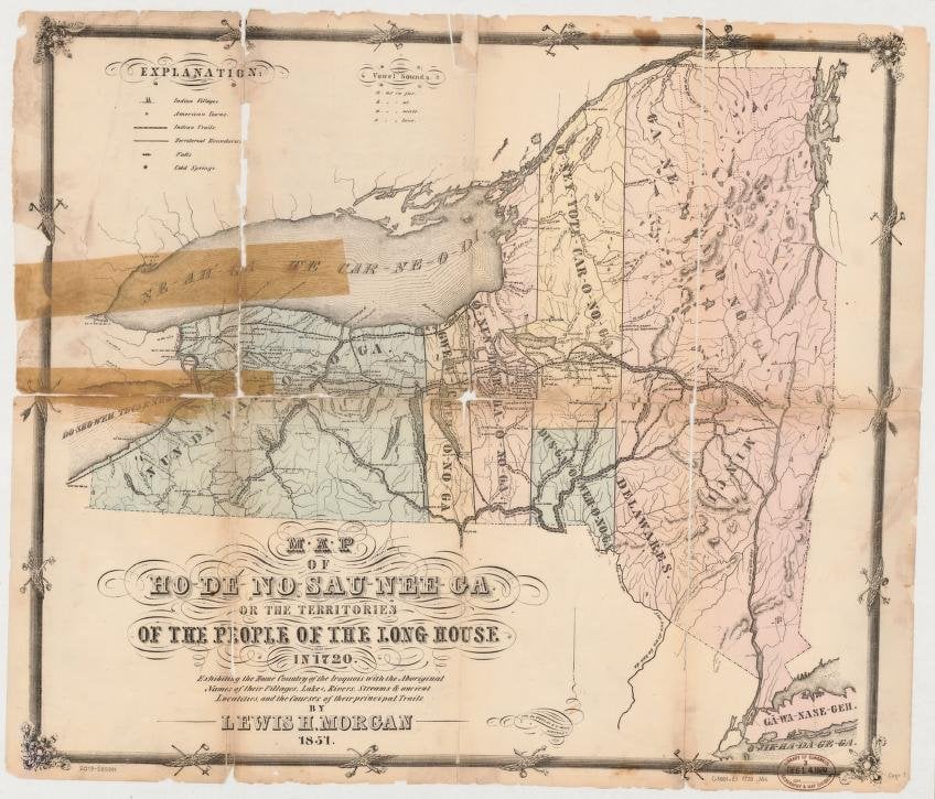 Map of Ho-De-No-Sau-Nee-Ga : or the territories of the People of the Long House in 1720. Courtesy of the Library of Congress
