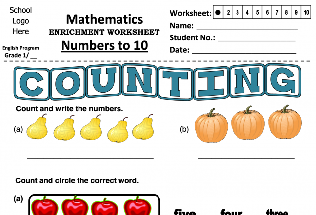 Grade 1 Numbers to 10 (Worksheet 1)