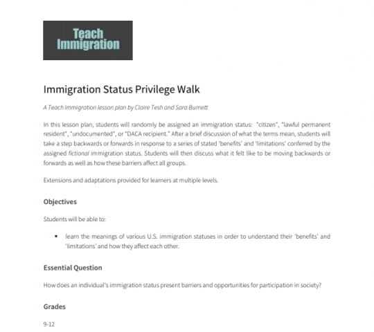 Immigration Status Privilege Walk